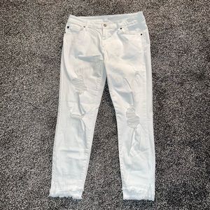 White Cropped Distressed Jeans